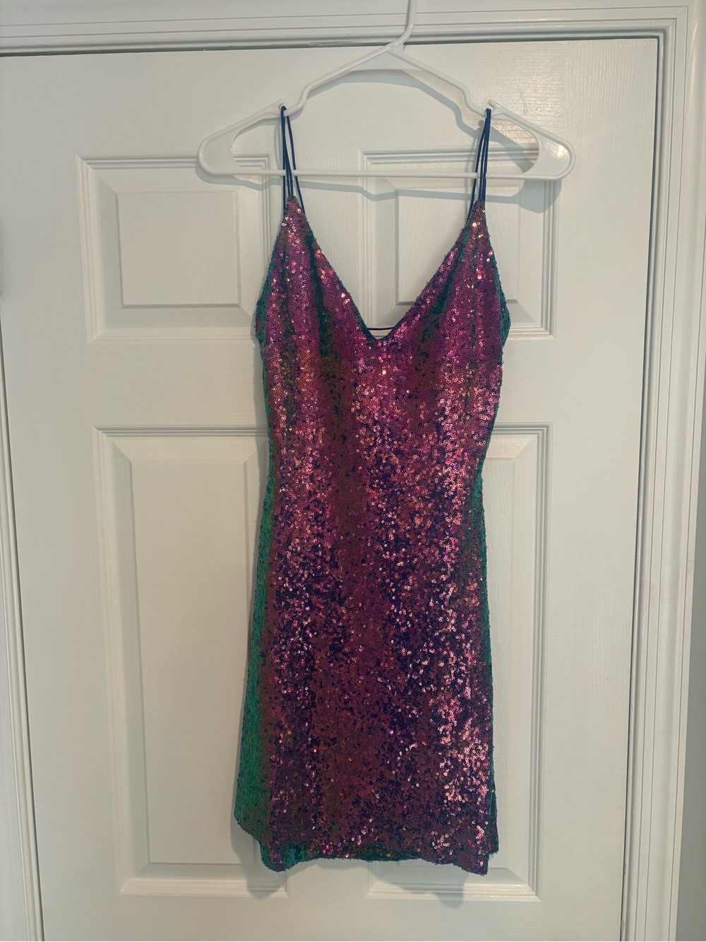 B. Darlin Iridescent Strappy purple and blue Juniors Dress